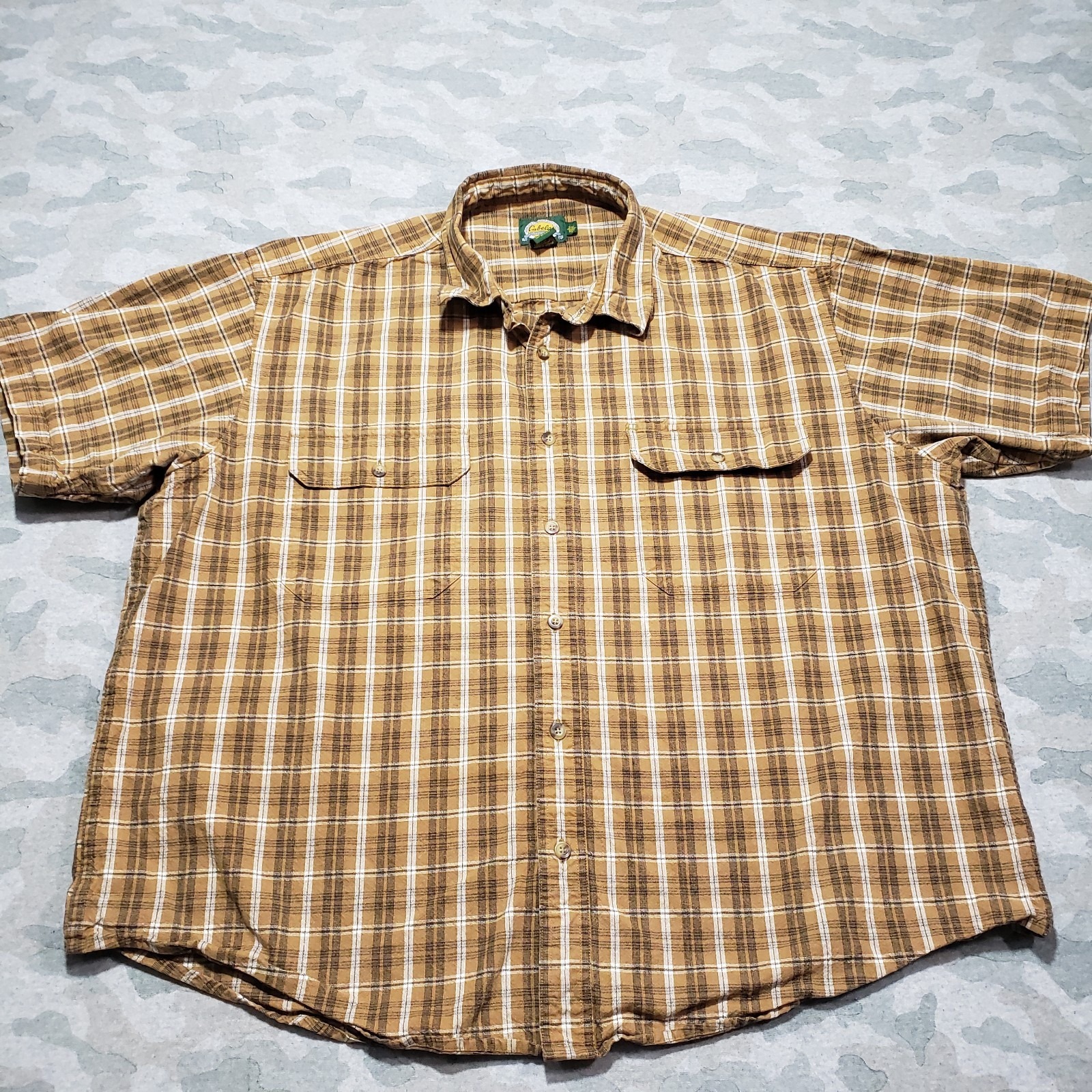 Cabelas Shirt Mens 2xl Brown Plaid Button Short Sleeve Outdoor Gear